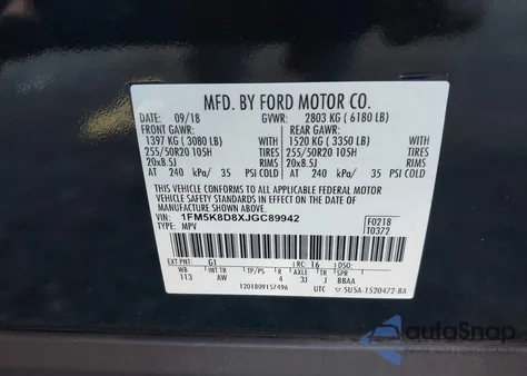 2018 Ford Explorer Xlt from USA, damaged, VIN 1FM5K8D8XJGC89942